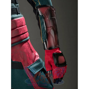 The Boys Soldier Boy cosplay wrist guard layers burgundy armor over a red fingerless glove.