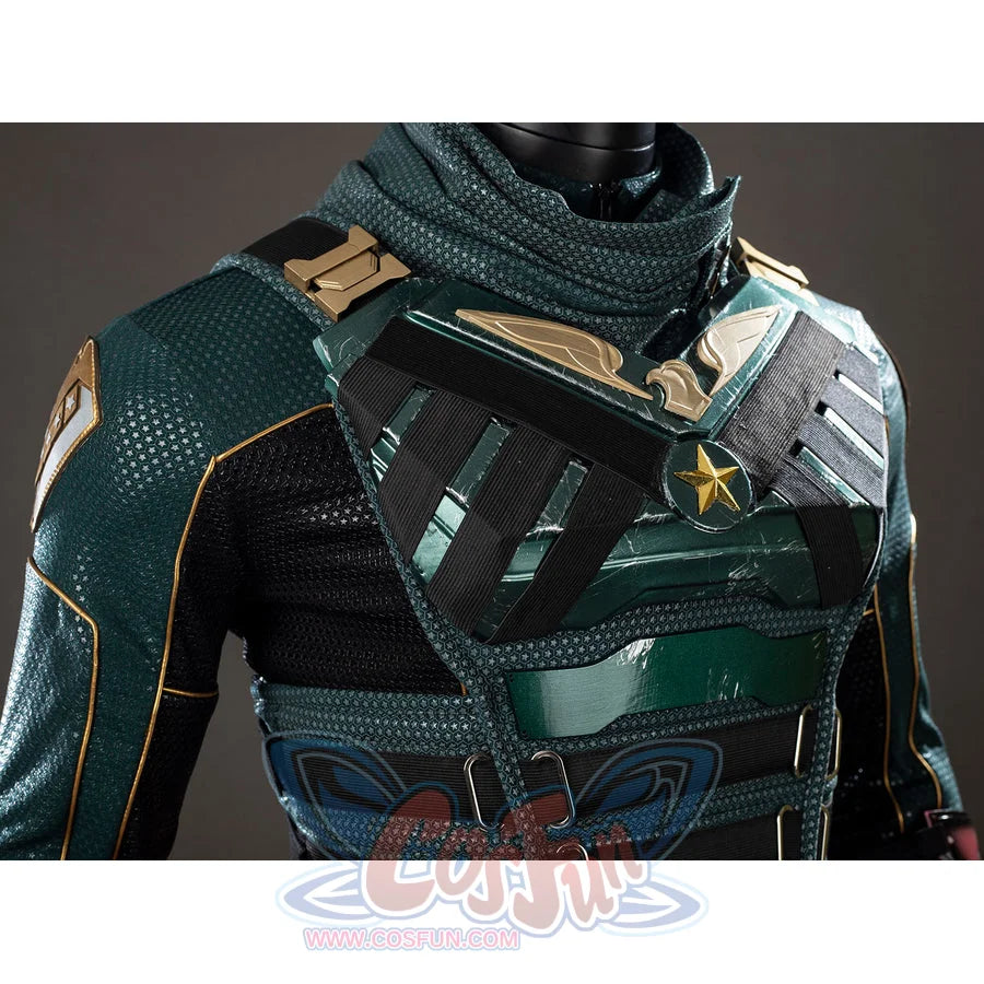 The Boys Soldier Boy cosplay chest vest angled view layers green armor over black ribbed panels.
