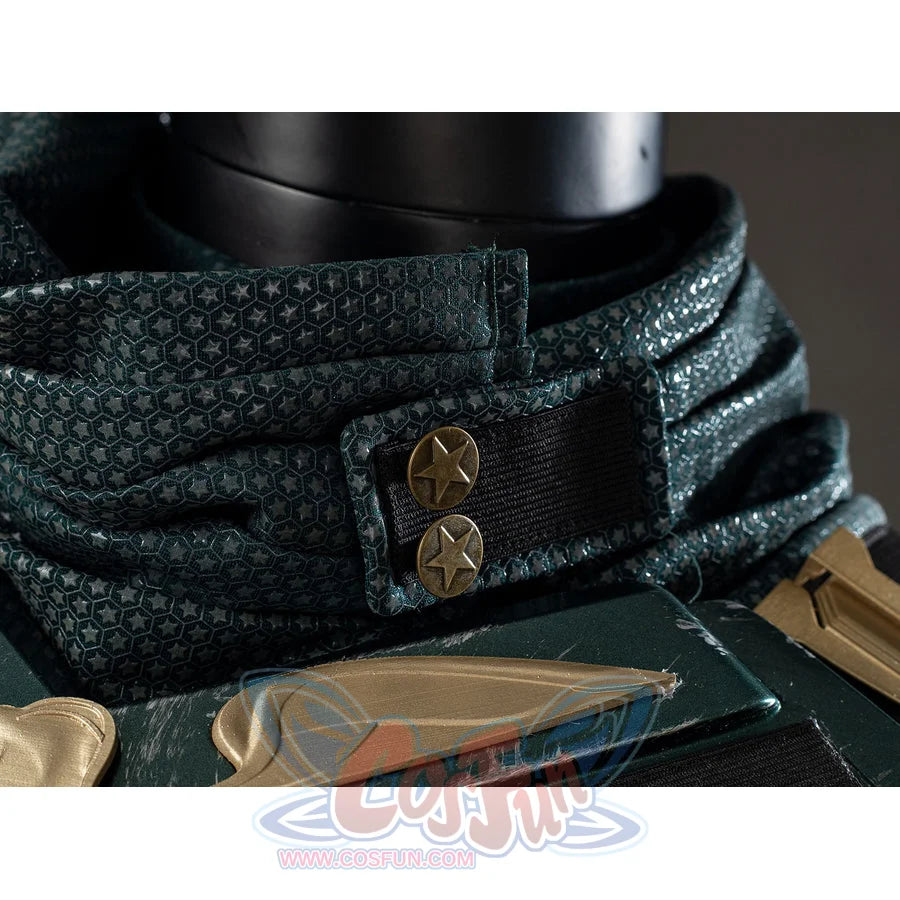 The Boys Soldier Boy cosplay scarf collar wraps textured green fabric around black tabs with star buttons.