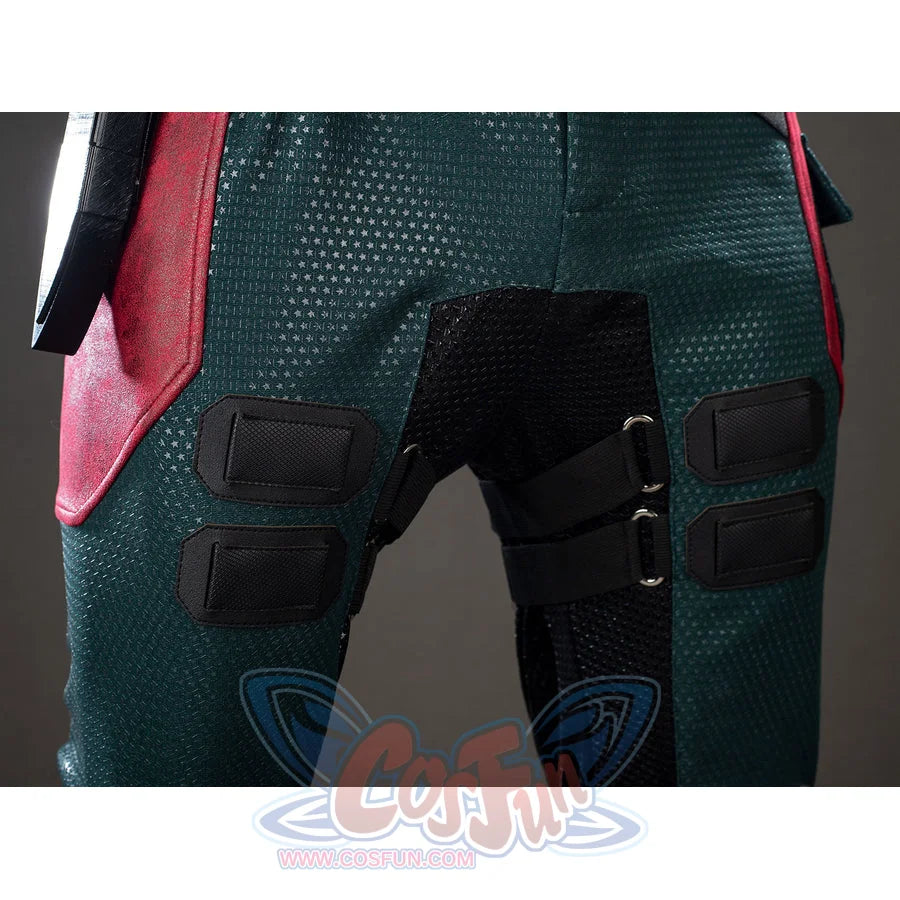 The Boys Soldier Boy cosplay thigh straps sit across green pants beside black textured side panels.