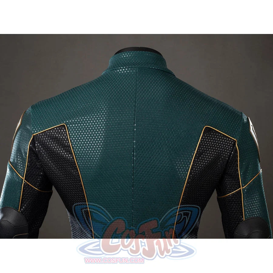 The Boys Soldier Boy cosplay top back view sets green textured fabric between black sleeve panels.