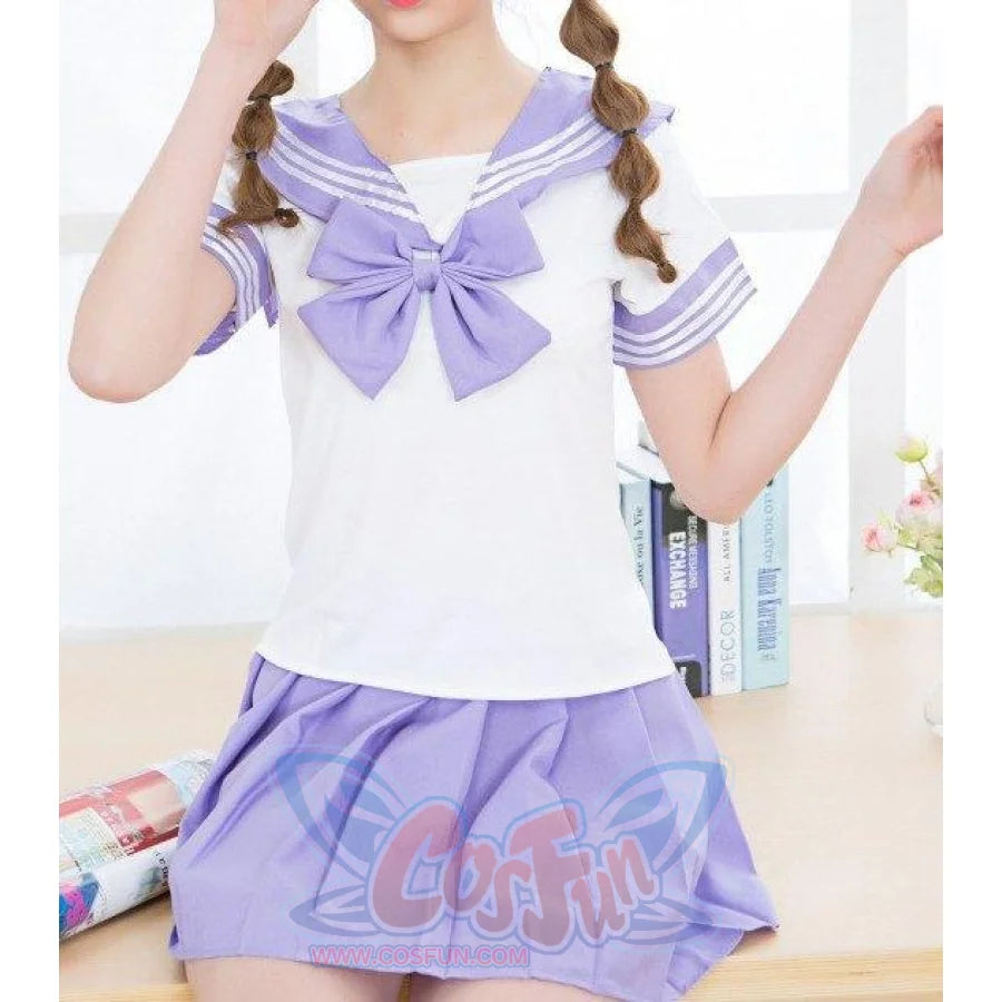 Solid Beautiful Sailor Stripe Top Pleated Skirt School Uniforms Uniform