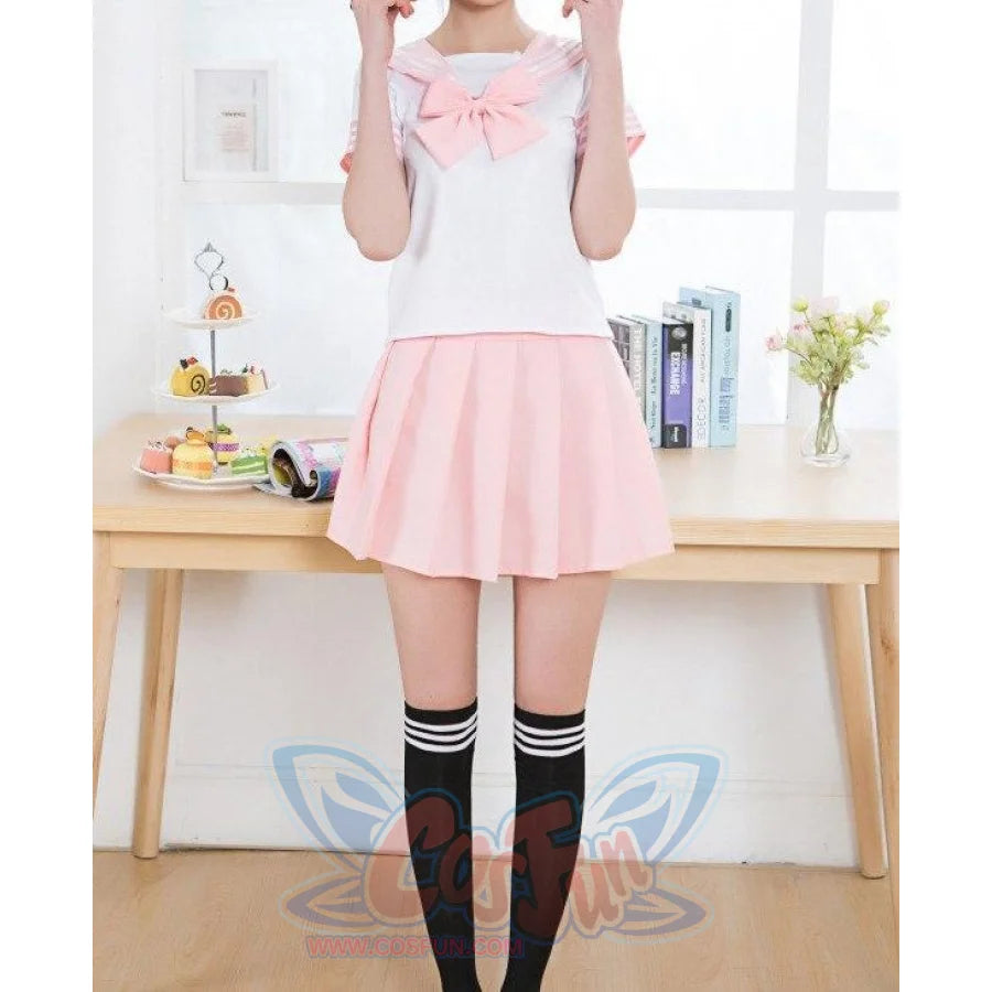 Solid Beautiful Sailor Stripe Top Pleated Skirt School Uniforms Uniform