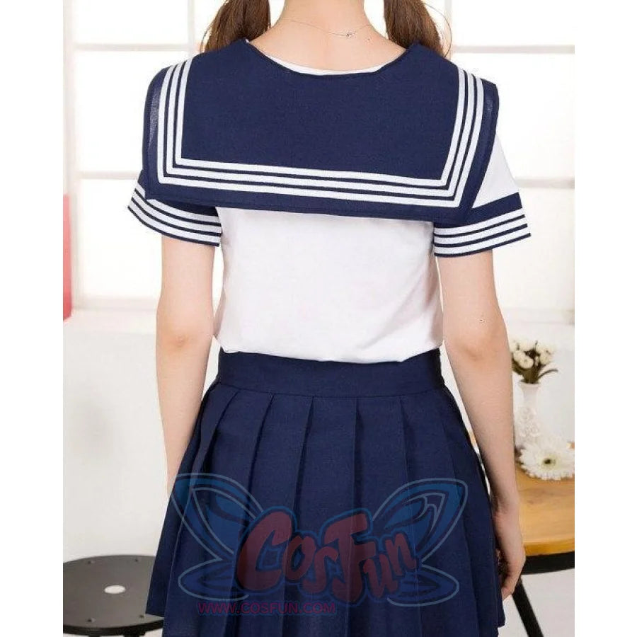 Solid Beautiful Sailor Stripe Top Pleated Skirt School Uniforms Uniform