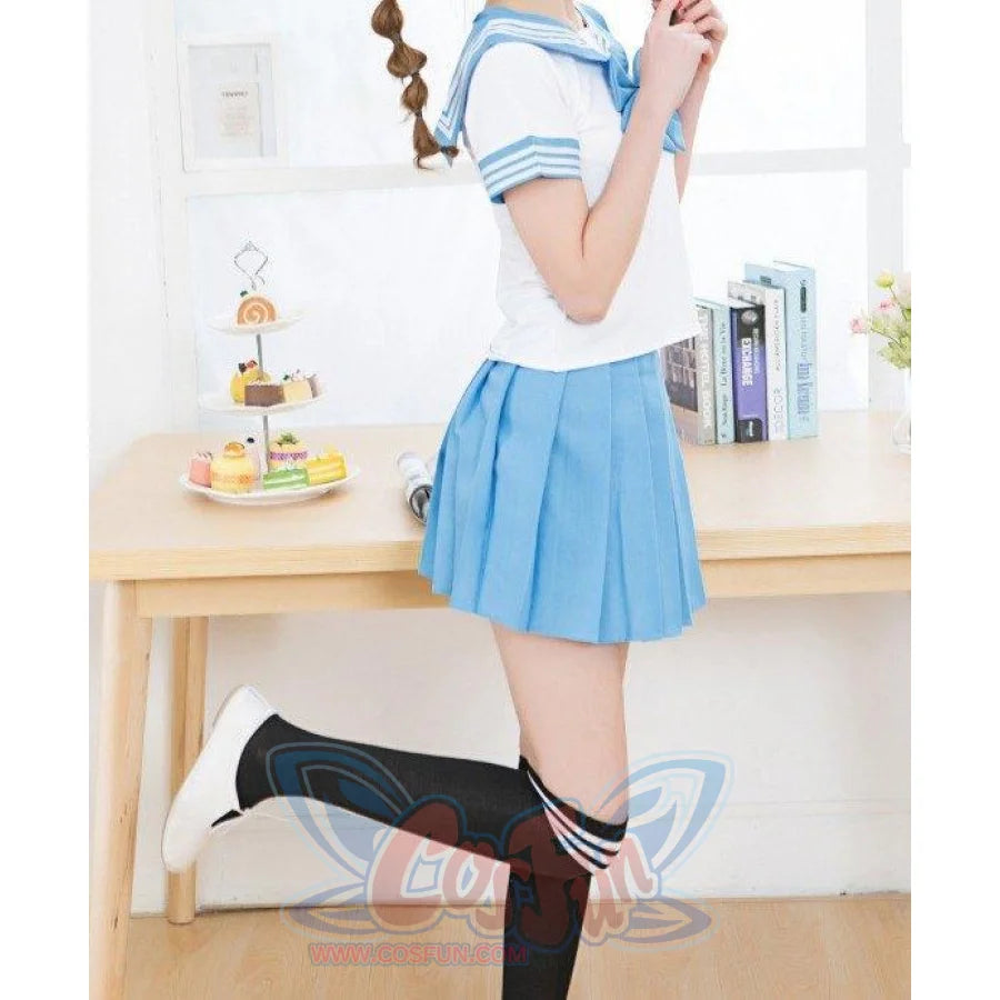 Solid Beautiful Sailor Stripe Top Pleated Skirt School Uniforms Uniform