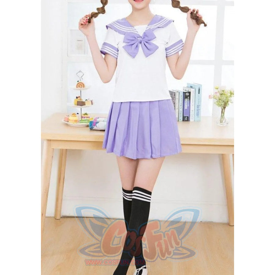 Solid Beautiful Sailor Stripe Top Pleated Skirt School Uniforms Uniform