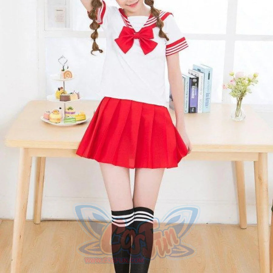 Solid Beautiful Sailor Stripe Top Pleated Skirt School Uniforms Uniform