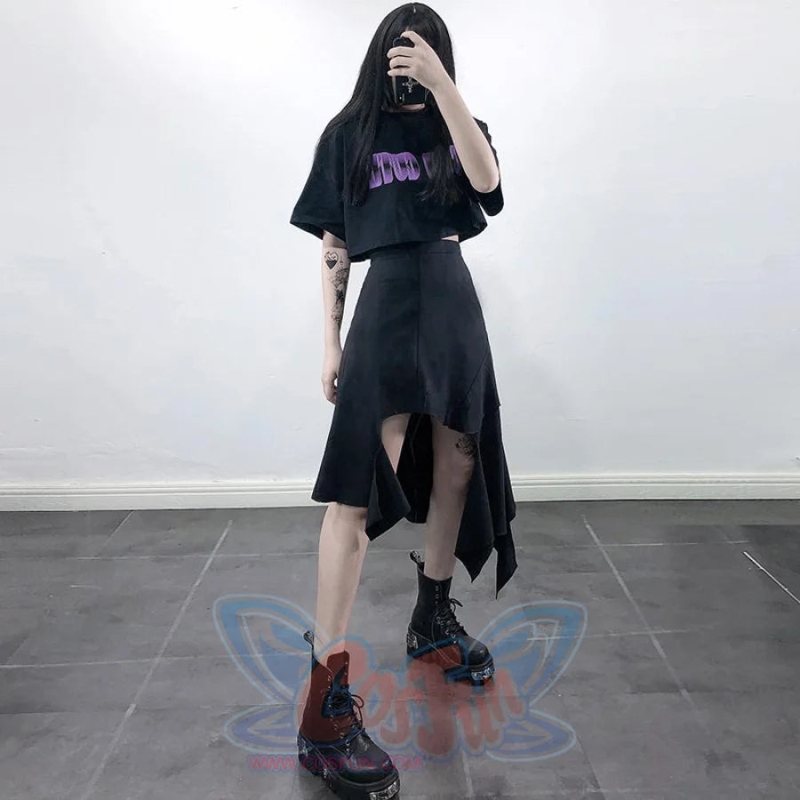 Solid Irregular Round Split High Waist Skirt