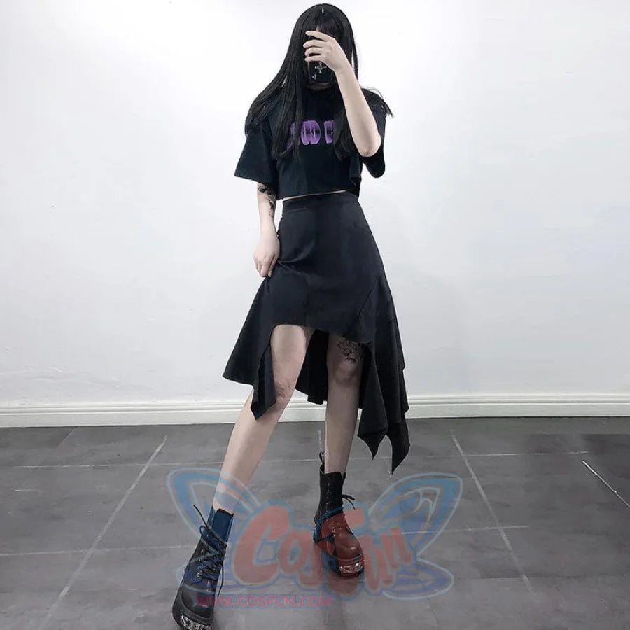 Solid Irregular Round Split High Waist Skirt