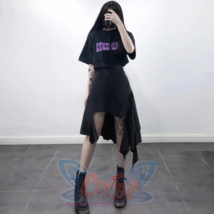 Solid Irregular Round Split High Waist Skirt