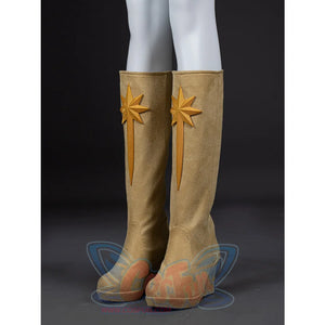 The Boys Starlight cosplay boots in an angled view, with gold star accents set over tan PU leather