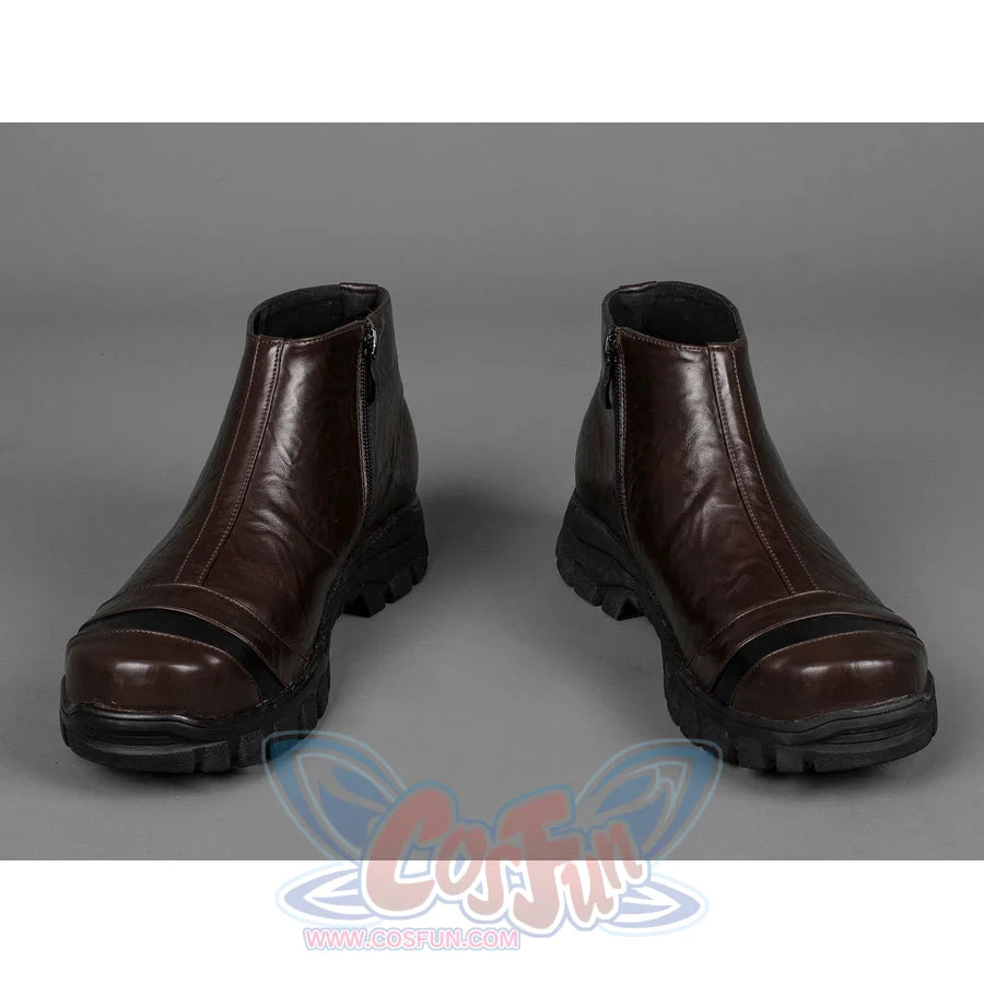 Captain Steve Rogers cosplay boots front view highlights brown PU leather uppers over chunky black soles