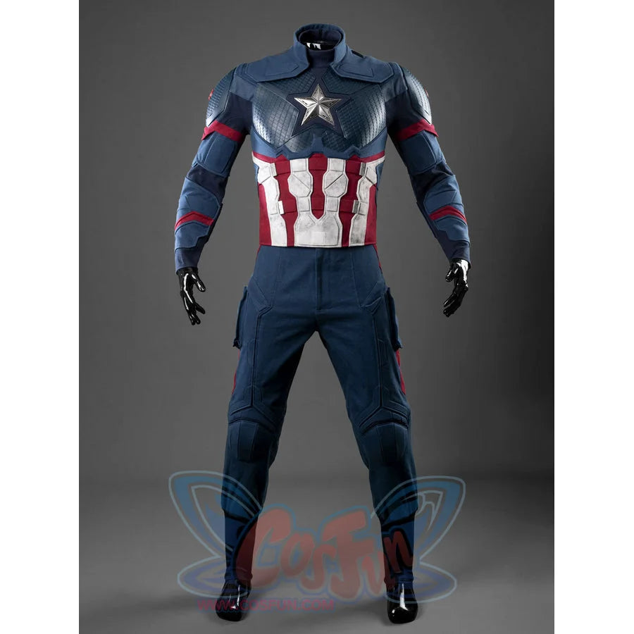 Steve Rogers cosplay bodysuit frames a silver-tone chest star while red and white panels gather at the waist and arms.
