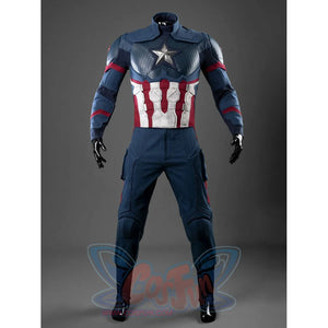 Steve Rogers cosplay bodysuit frames a silver-tone chest star while red and white panels gather at the waist and arms.