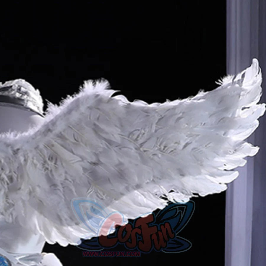 Panty and Stocking with Garterbelt Stocking cosplay wing detail focuses on layered white feathers along the outer edge