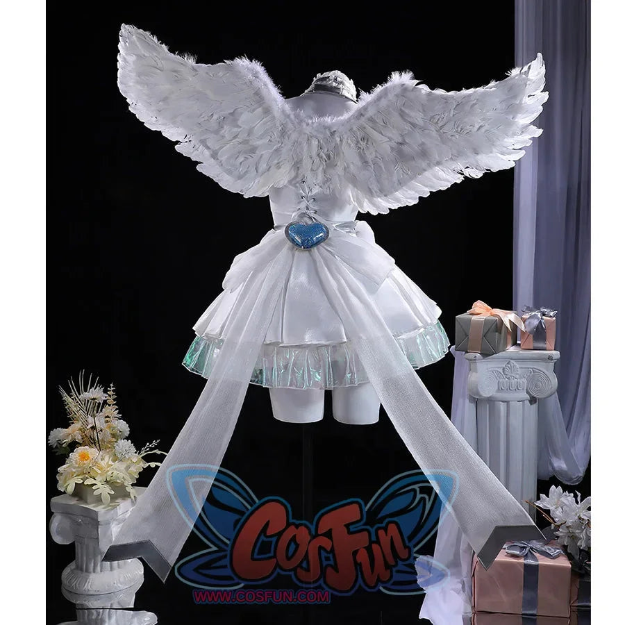 Panty & Stocking with Garterbelt Stocking cosplay dress back traces lace-up corset detail beneath a cascading blue heart.