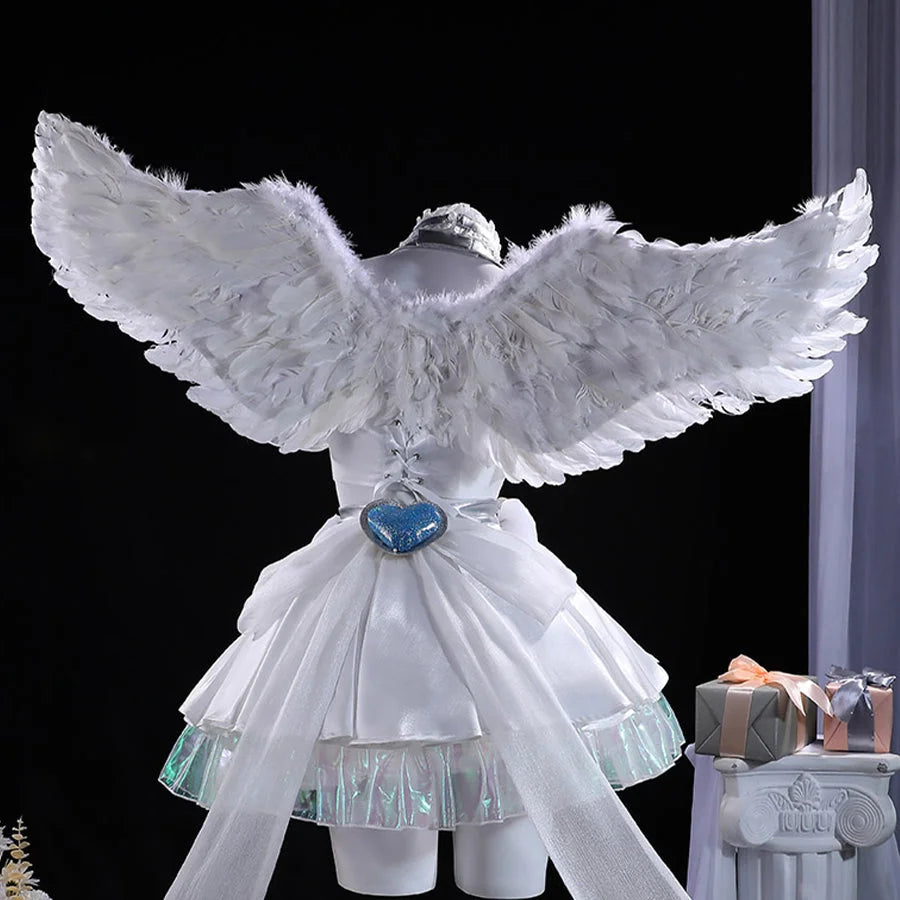 COSFUN Panty and Stocking with Garterbelt Stocking cosplay wings spread wide in layered white feathers