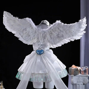 COSFUN Panty and Stocking with Garterbelt Stocking cosplay wings spread wide in layered white feathers