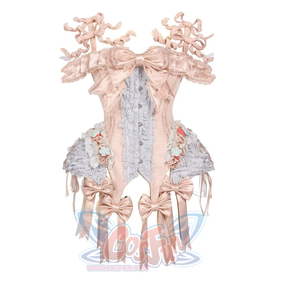 Flat display of the Strawberry Mousse Corset item with front and back views