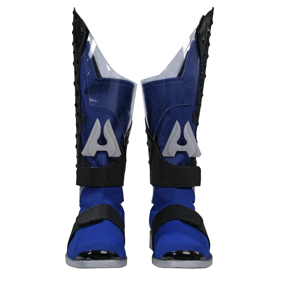 COSFUN The Boys A-Train Reggie Franklin cosplay boots front view layers blue panels over black footwear