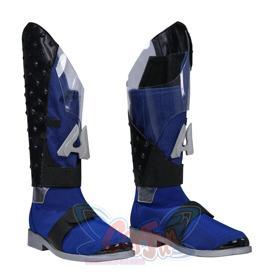 The Boys A-Train Reggie Franklin cosplay boots angled view sets blue uppers against black side panels
