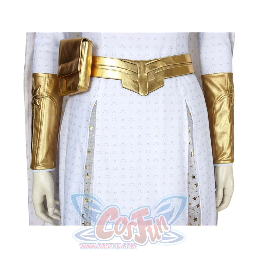 The Boys Starlight cosplay belt detail sets a gold-tone waist panel between matching forearm guards.