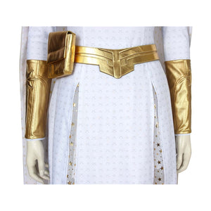 The Boys Starlight cosplay belt detail sets a gold-tone waist panel between matching forearm guards.