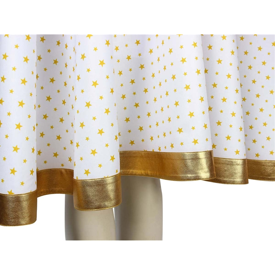 The Boys Starlight cosplay cape hem detail drops star-speckled white mesh above gold-tone edging.