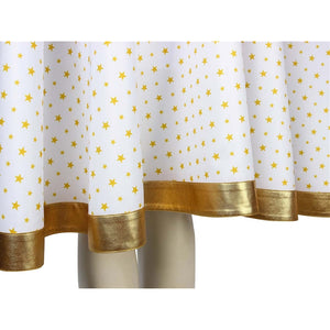 The Boys Starlight cosplay cape hem detail drops star-speckled white mesh above gold-tone edging.