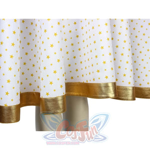 The Boys Starlight cosplay cape hem detail drops star-speckled white mesh above gold-tone edging.