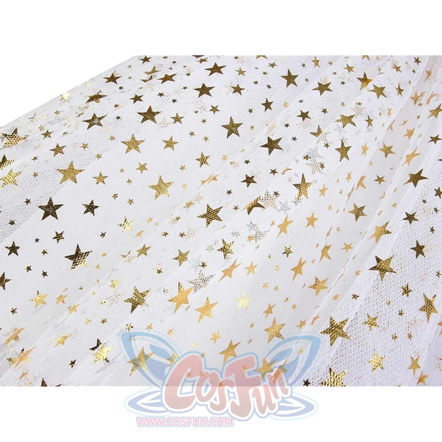 The Boys Starlight cosplay cape fabric scatters metallic star print across sheer white mesh.
