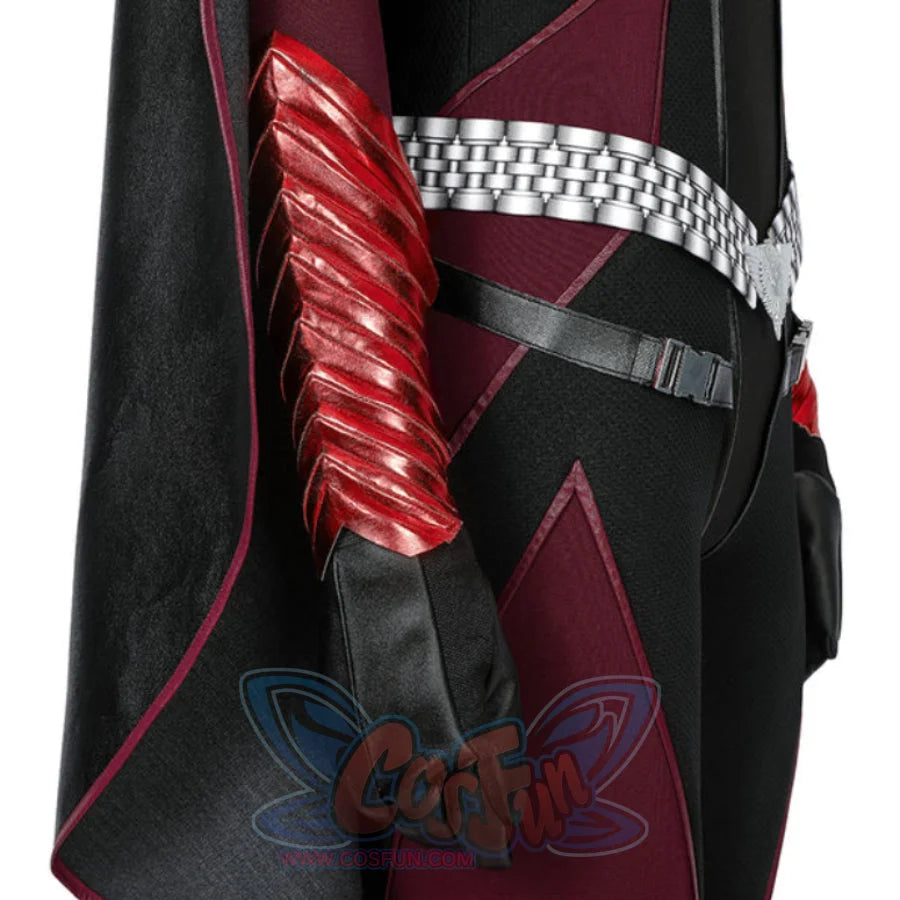 The Boys Stormfront Clara Vought cosplay arm panel detail sets a silver stripe over burgundy and black sleeve sections.