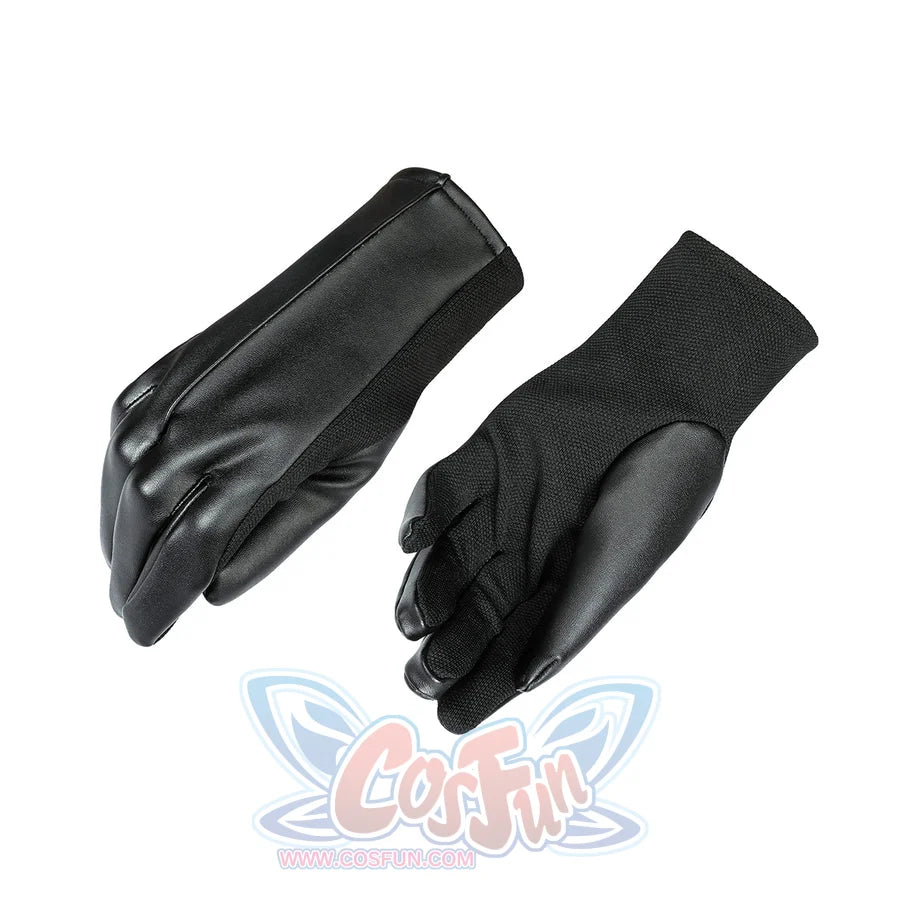 The Boys Stormfront Clara Vought cosplay gloves close-up presents black faux leather palms and fitted wrist openings.