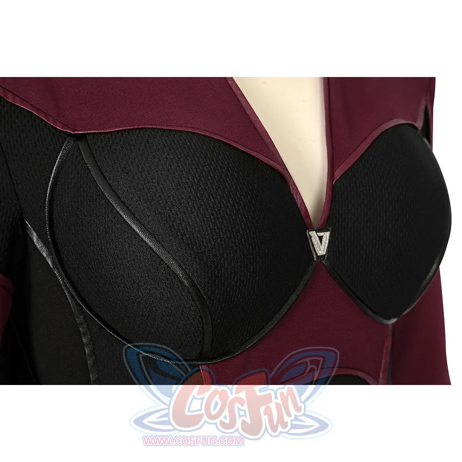 The Boys Stormfront Clara Vought cosplay chest detail sharpens the black cups, piping and small silver accent.