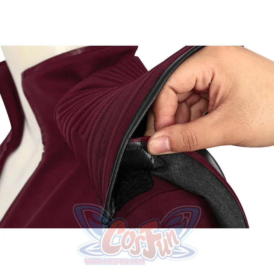 The Boys Stormfront Clara Vought cosplay collar lining detail folds open to show the inner black fabric panel.