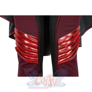 The Boys Stormfront Clara Vought cosplay thigh guard detail layers glossy red ridges along the black leg panels.
