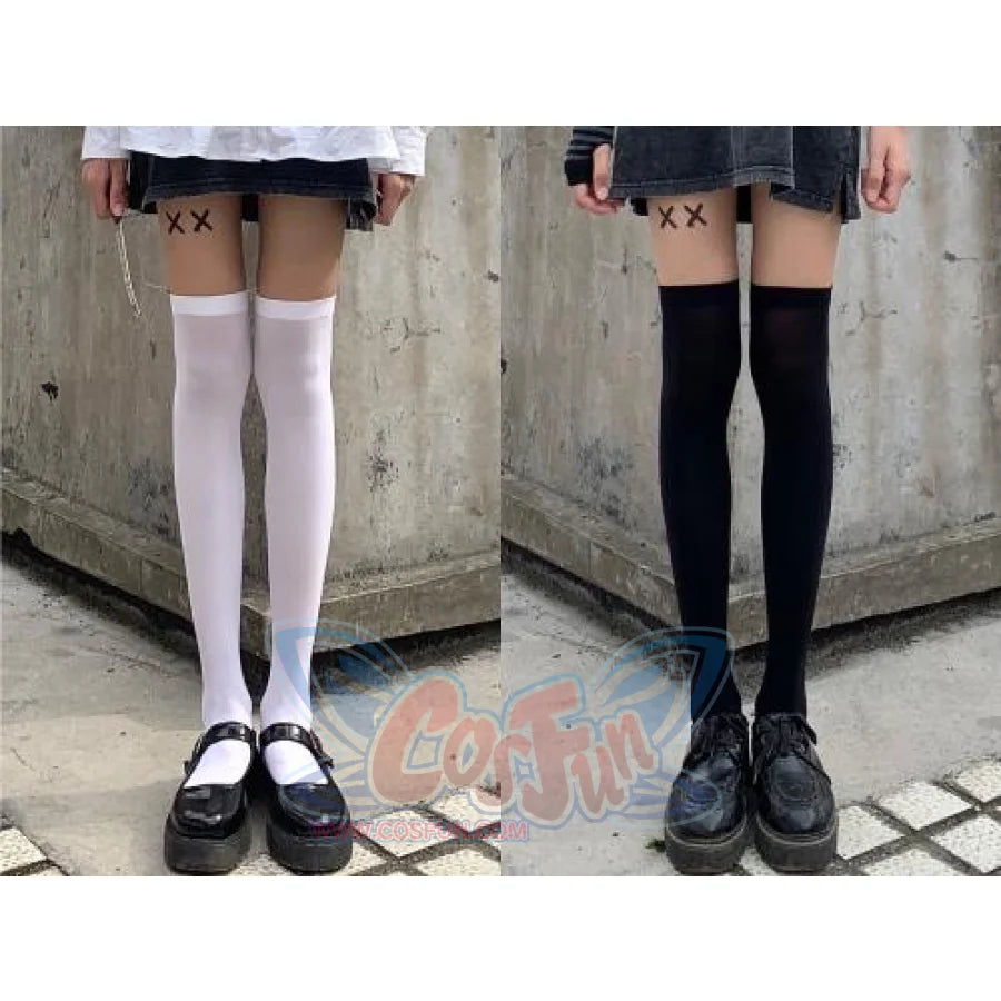 Thin Velvet Stockings Female White Black Jk Thigh Socks J50001 B&amp;w / One Size Stockings&amp;socks