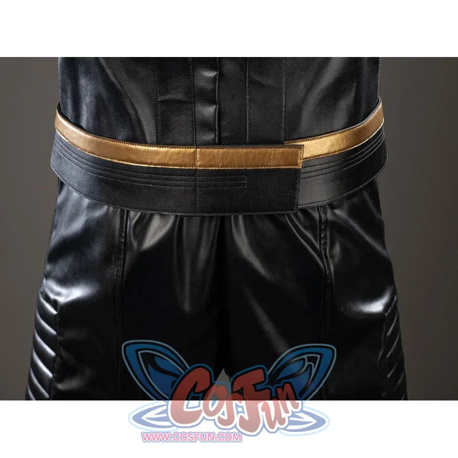 Thor Odinson cosplay waist detail with a black belt edged by gold-tone trim.