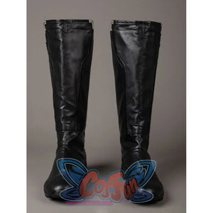 Thor Odinson cosplay boots front view with smooth black toes and tall fitted shafts.