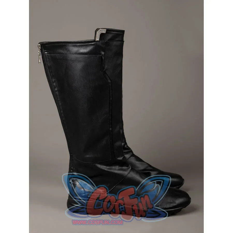 Thor Odinson cosplay boots side view with a clean black profile and low stacked heels.