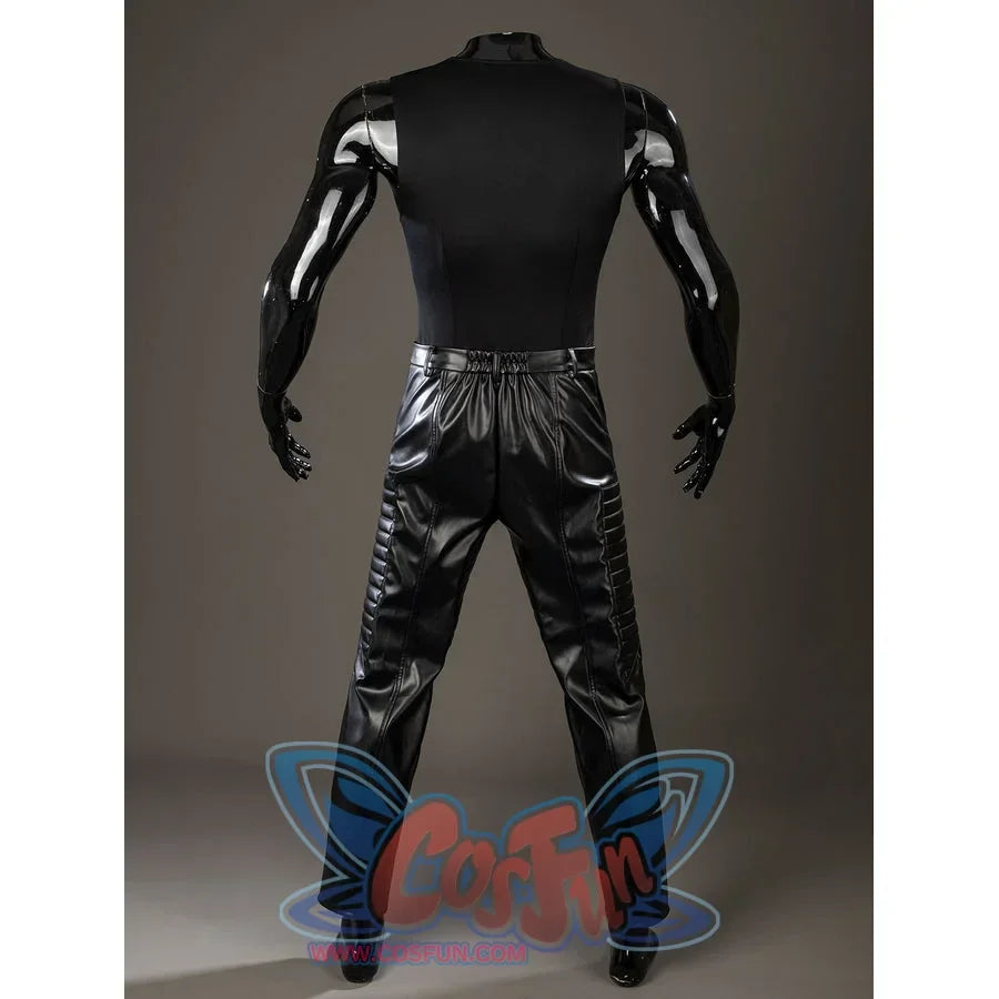 Thor Odinson cosplay inner top back view with a plain black torso and matching pants.