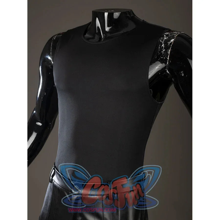 Thor Odinson cosplay inner top detail with a high black neckline and sleeveless torso.
