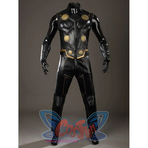 Thor Odinson cosplay outfit front view without the cape, showing the black paneled vest and pants.