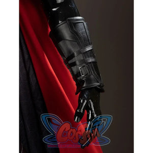 Thor Odinson cosplay wrist guard view with stacked black panels and small buckle straps.