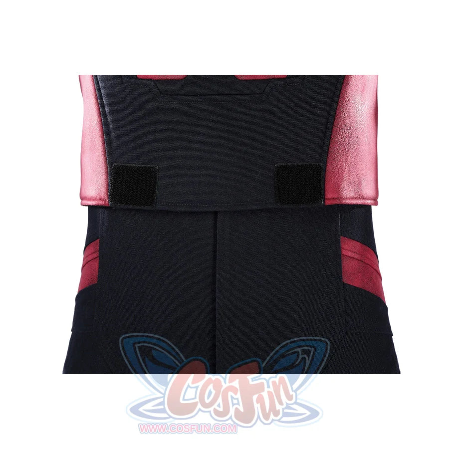 Thunderbolts John Walker cosplay costume vest back detail with velcro squares and red leather panels.