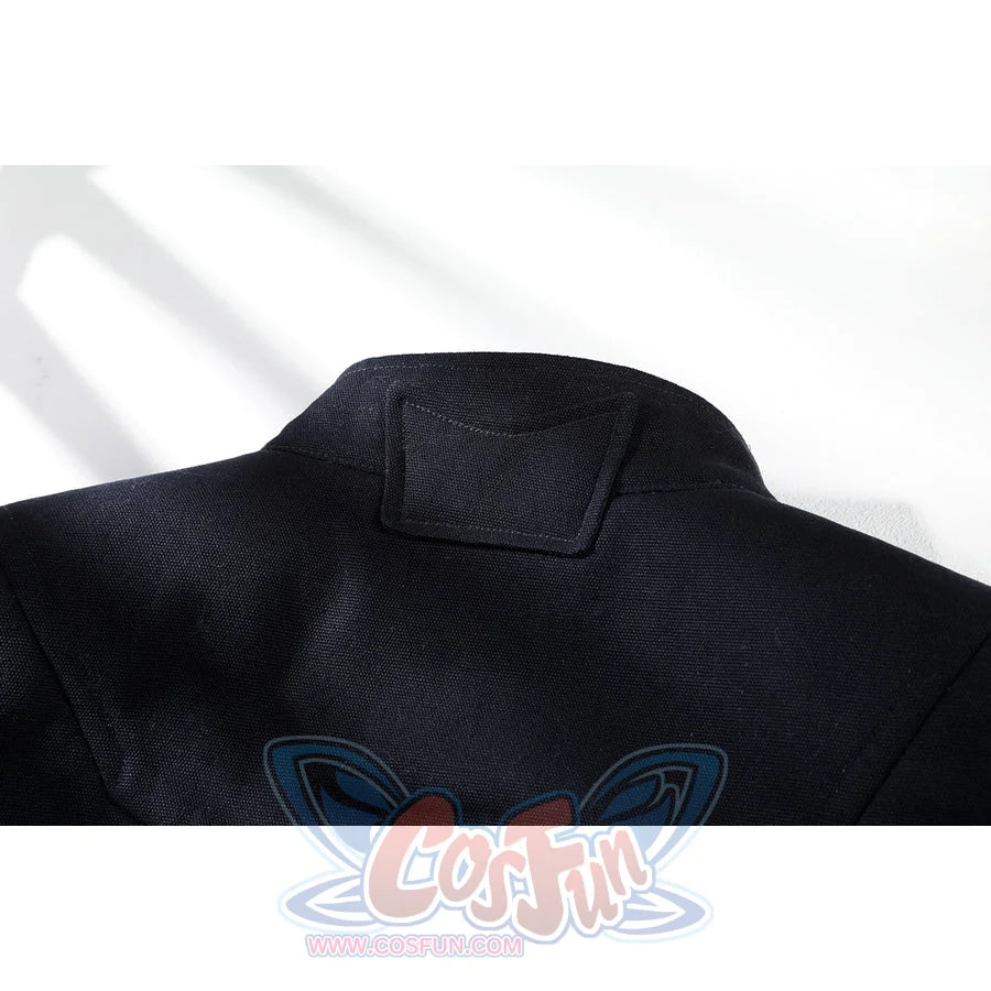 Thunderbolts John Walker cosplay costume collar back detail frames a dark navy fabric patch.