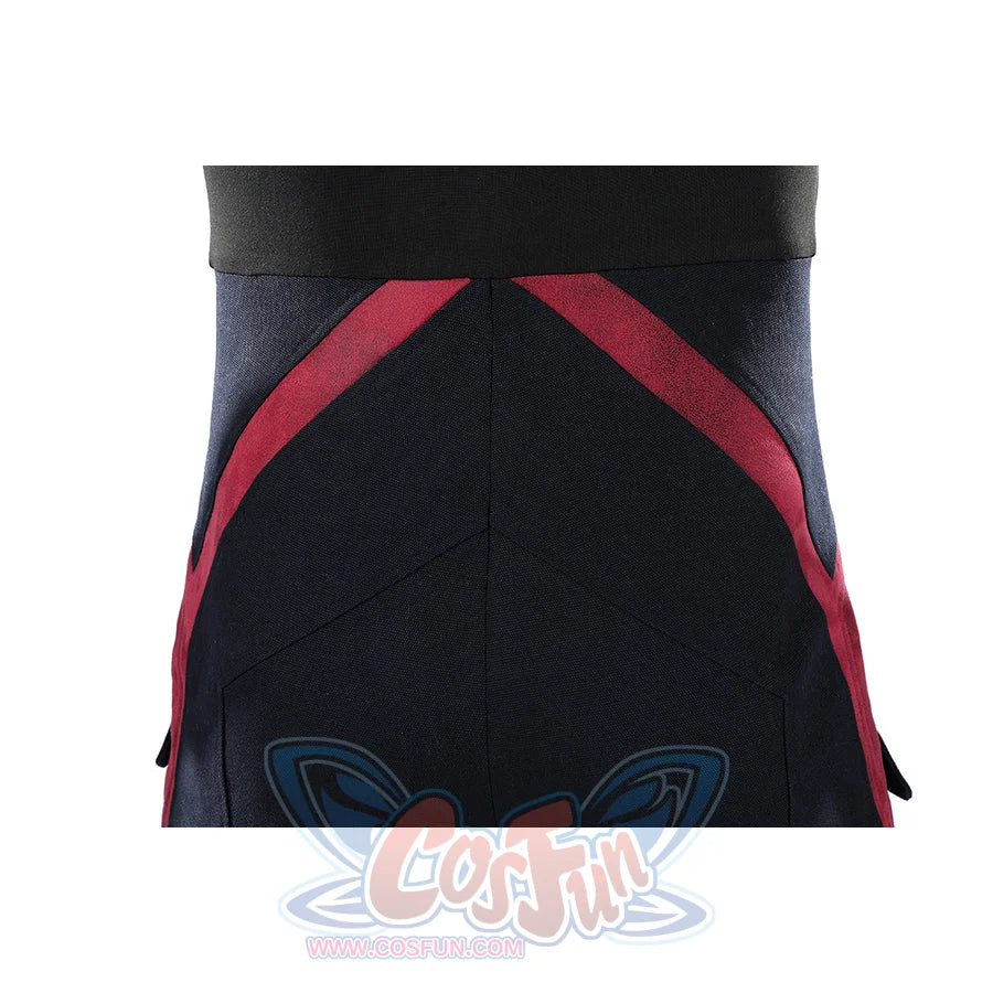 Thunderbolts John Walker cosplay costume upper back with dark blue and red suede-like fabric panels.