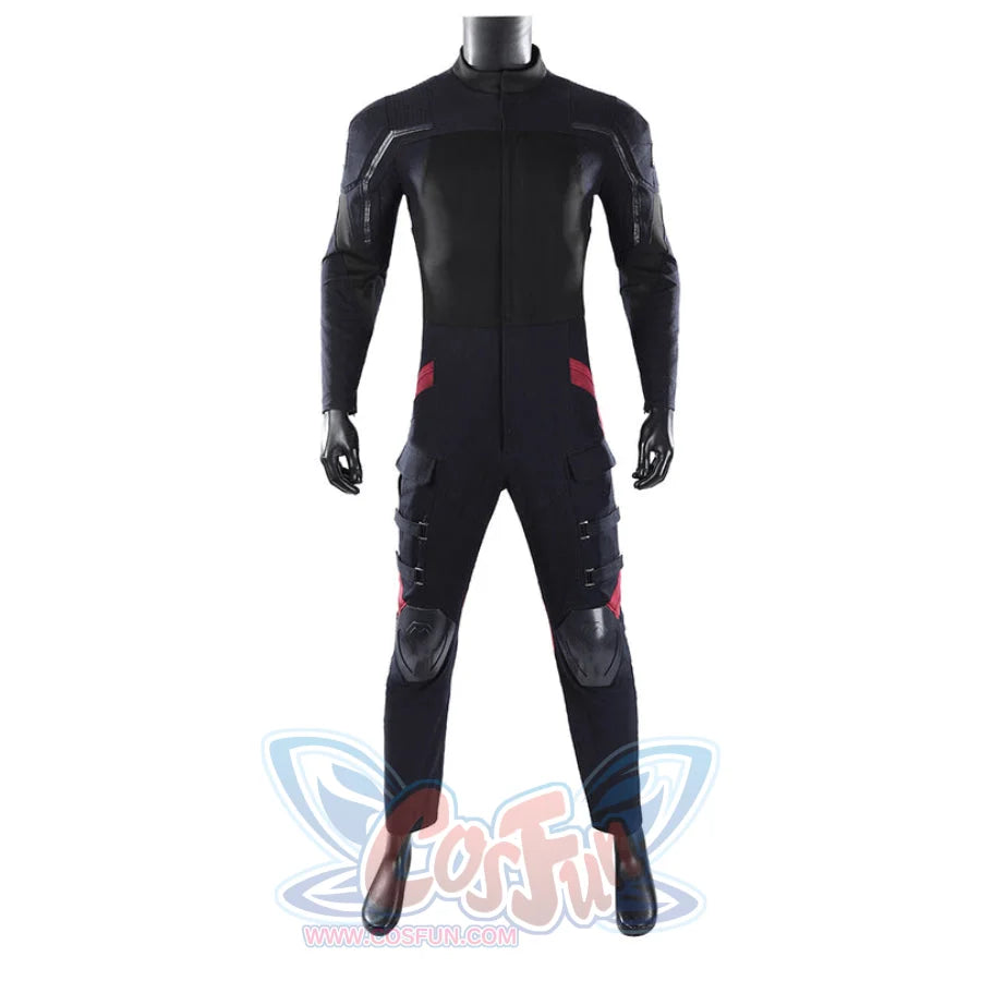 Thunderbolts John Walker cosplay costume, this tactical suit centers red panel accents and black textured armor.