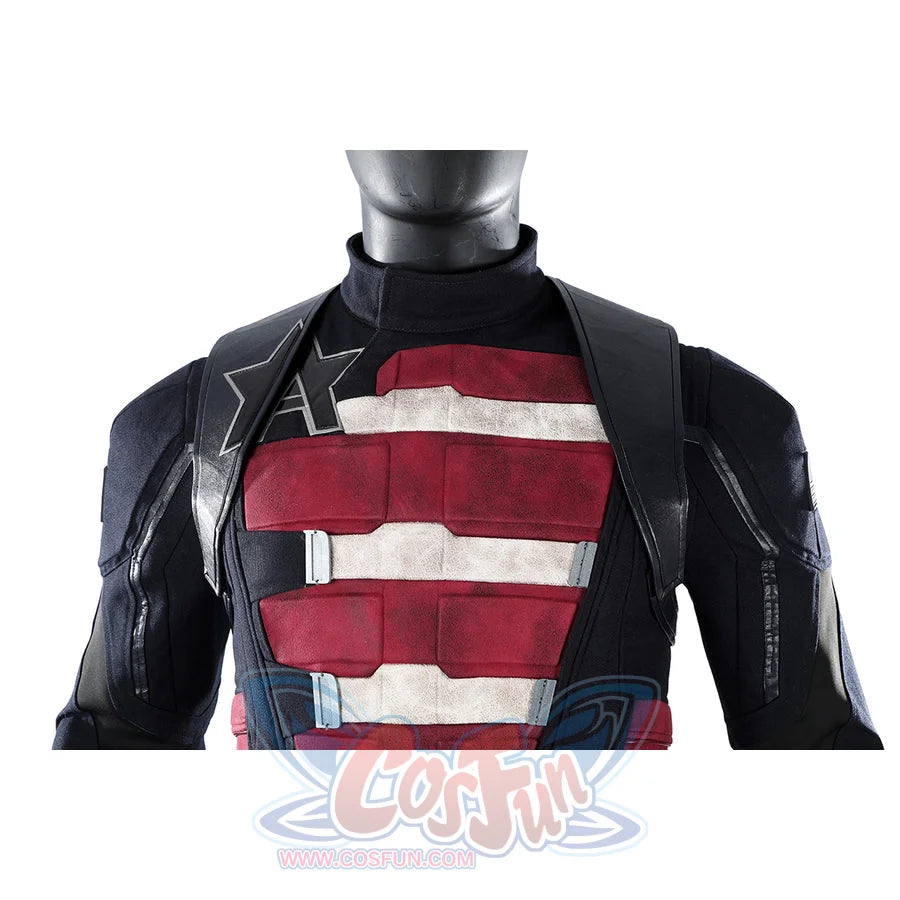 Thunderbolts John Walker cosplay costume centers red and white chest armor panels with an 'A' star emblem.