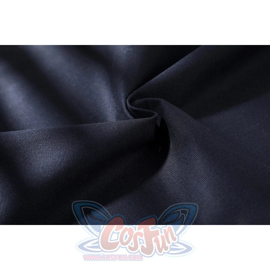 Thunderbolts John Walker cosplay costume fabric detail in a dark navy blue twill weave, softly draped.